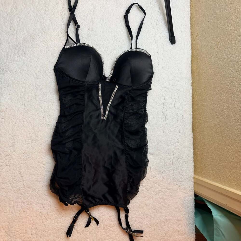 Victoria's Secret Corset Size 34B Black Rhinestone